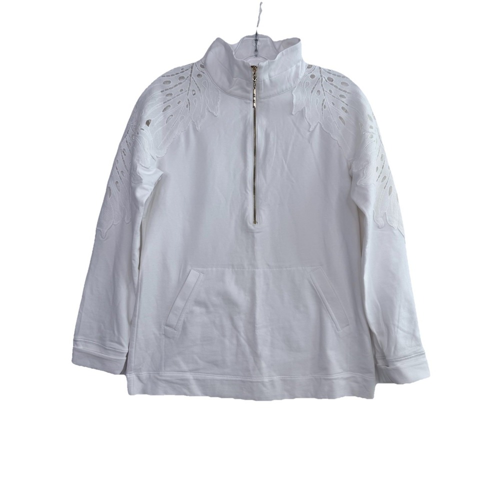 Lilly Pulitzer Skipper Popover Solid White Pullover Half Zip Size Small Lace